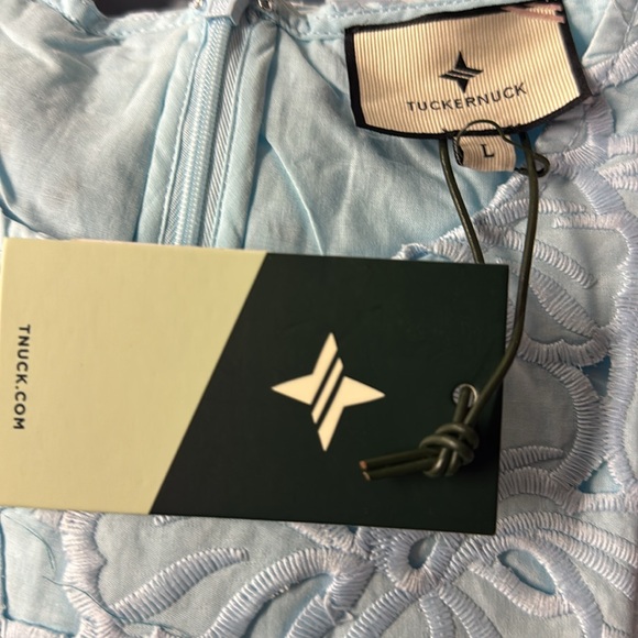 Tuckernuck NEW Aqua Floral Lace Camilla Long Flared Sleeve Mini Dress Size L - Picture 12 of 12